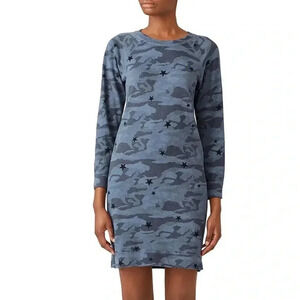MONROW Blue Camo Stars Sweatshirt Long Sleeve Dress Women’s Size XS